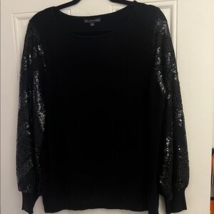 Adrianna Papell Black sheer Sequin Sleeve sweater. Like new. Size L